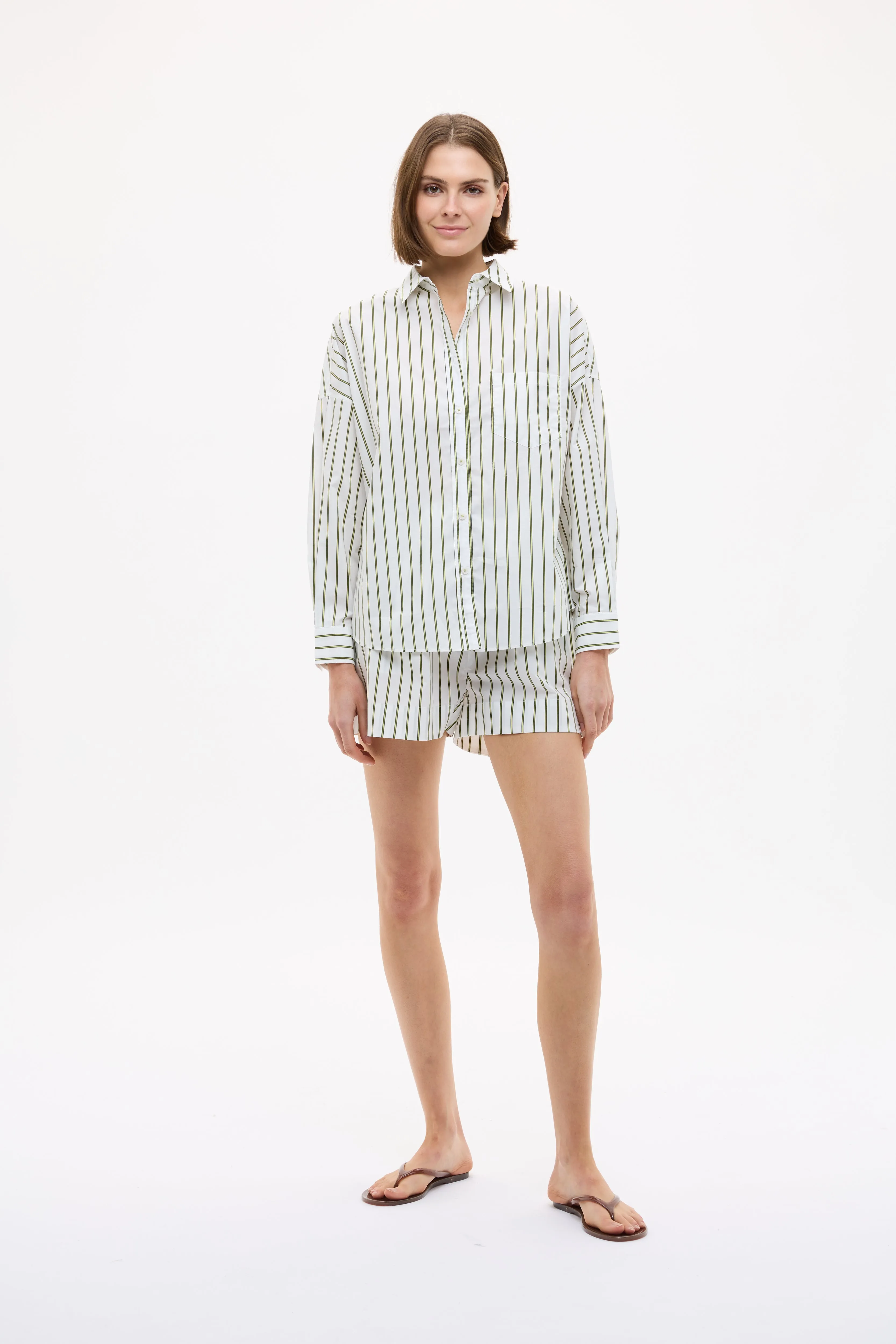 Chiara Long Sleeve Shirt Stripe - Natural/Dark Olive/Sunny Lime sold by LMND
