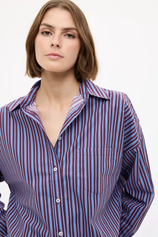 Chiara Long Sleeve Shirt Stripe  -  Fig/Ink Blue/ Pastel Lilac made by LMND