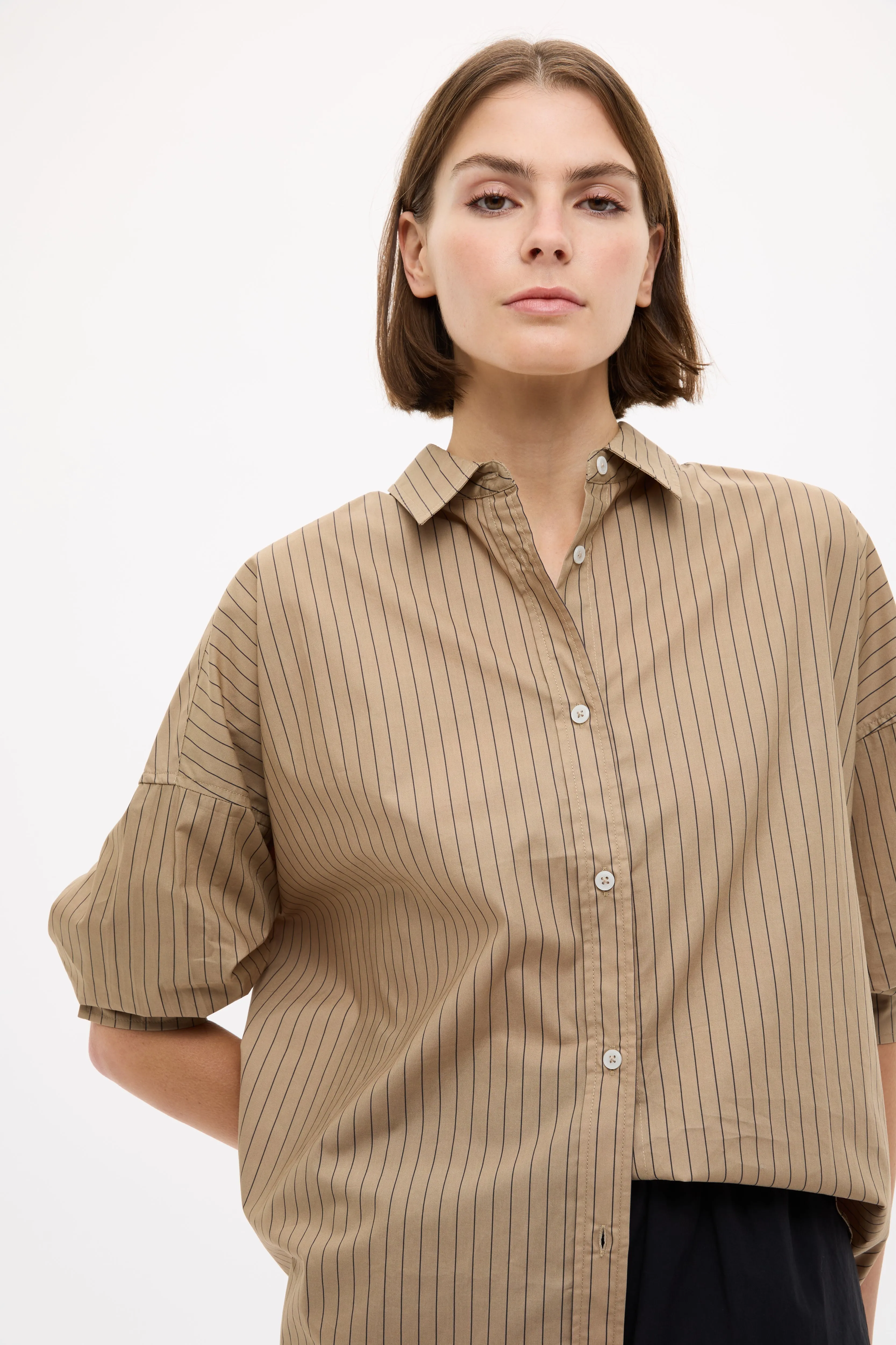 Mara Oversized Long Sleeve Shirt Stripe - Toffee/Black sold by LMND product image thumbnail 3