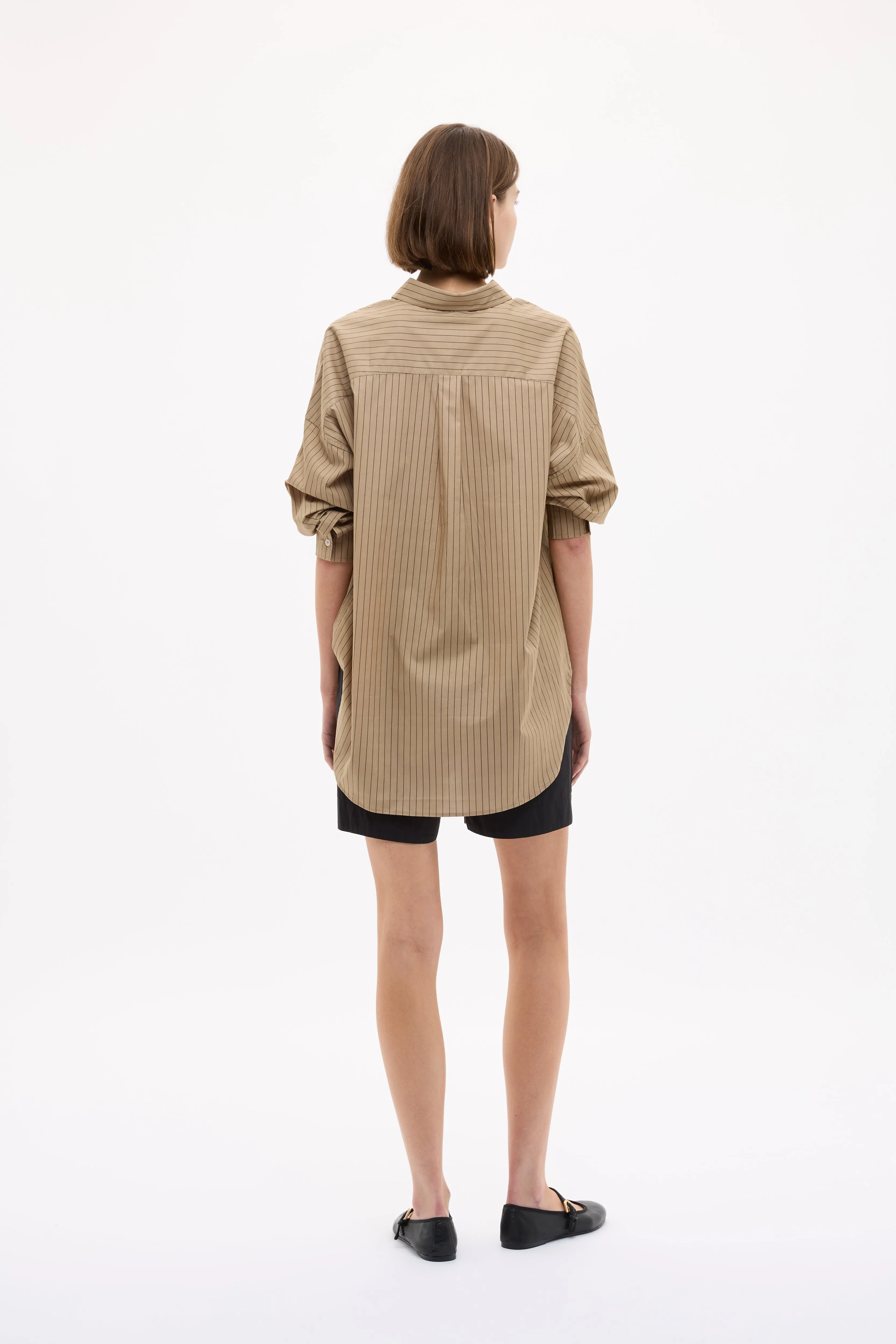 Mara Oversized Long Sleeve Shirt Stripe - Toffee/Black sold by LMND product image thumbnail 4