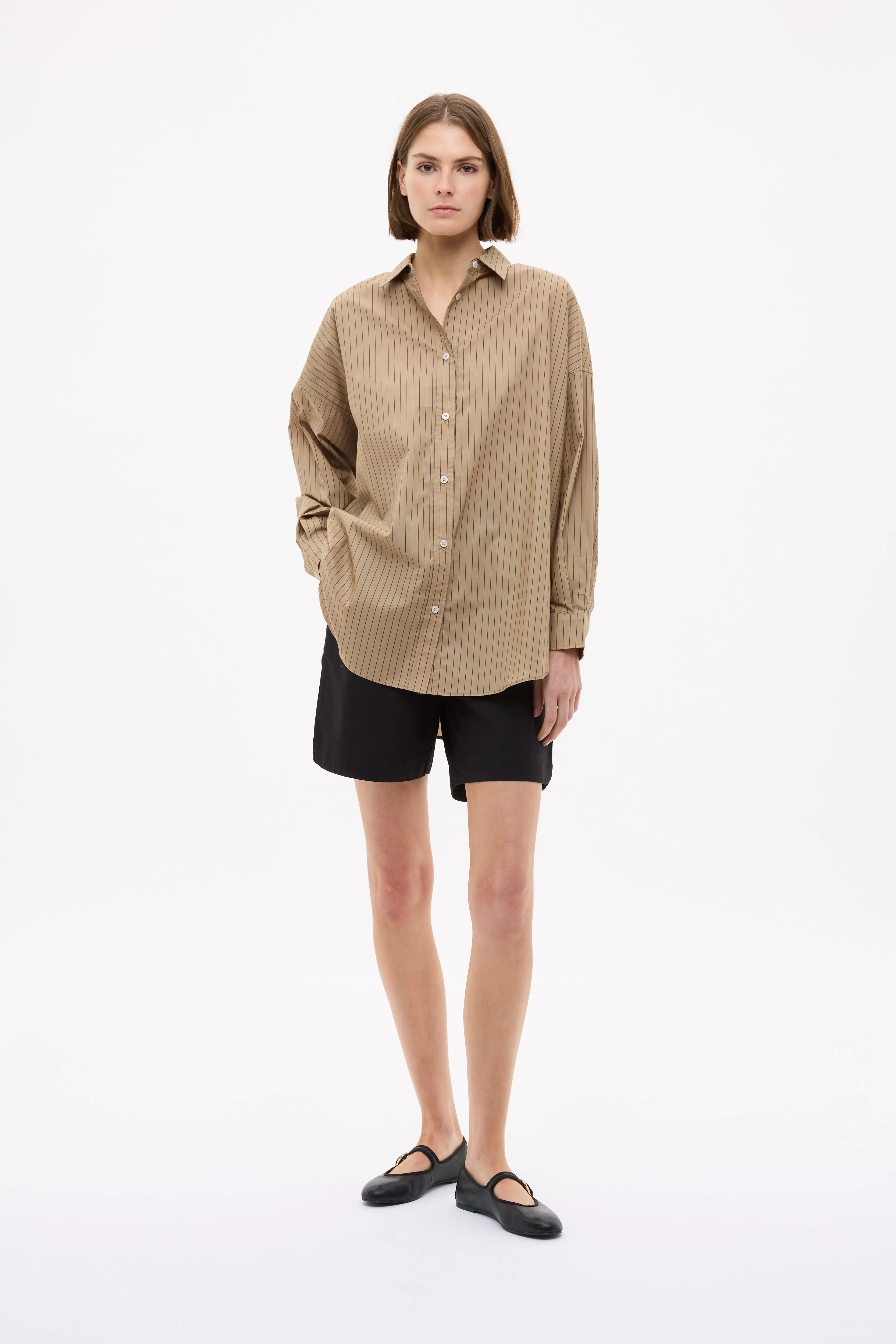 Mara Oversized Long Sleeve Shirt Stripe - Toffee/Black sold by LMND product image thumbnail 2
