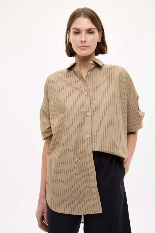 Mara Oversized Long Sleeve Shirt Stripe  -  Toffee/Black made by LMND
