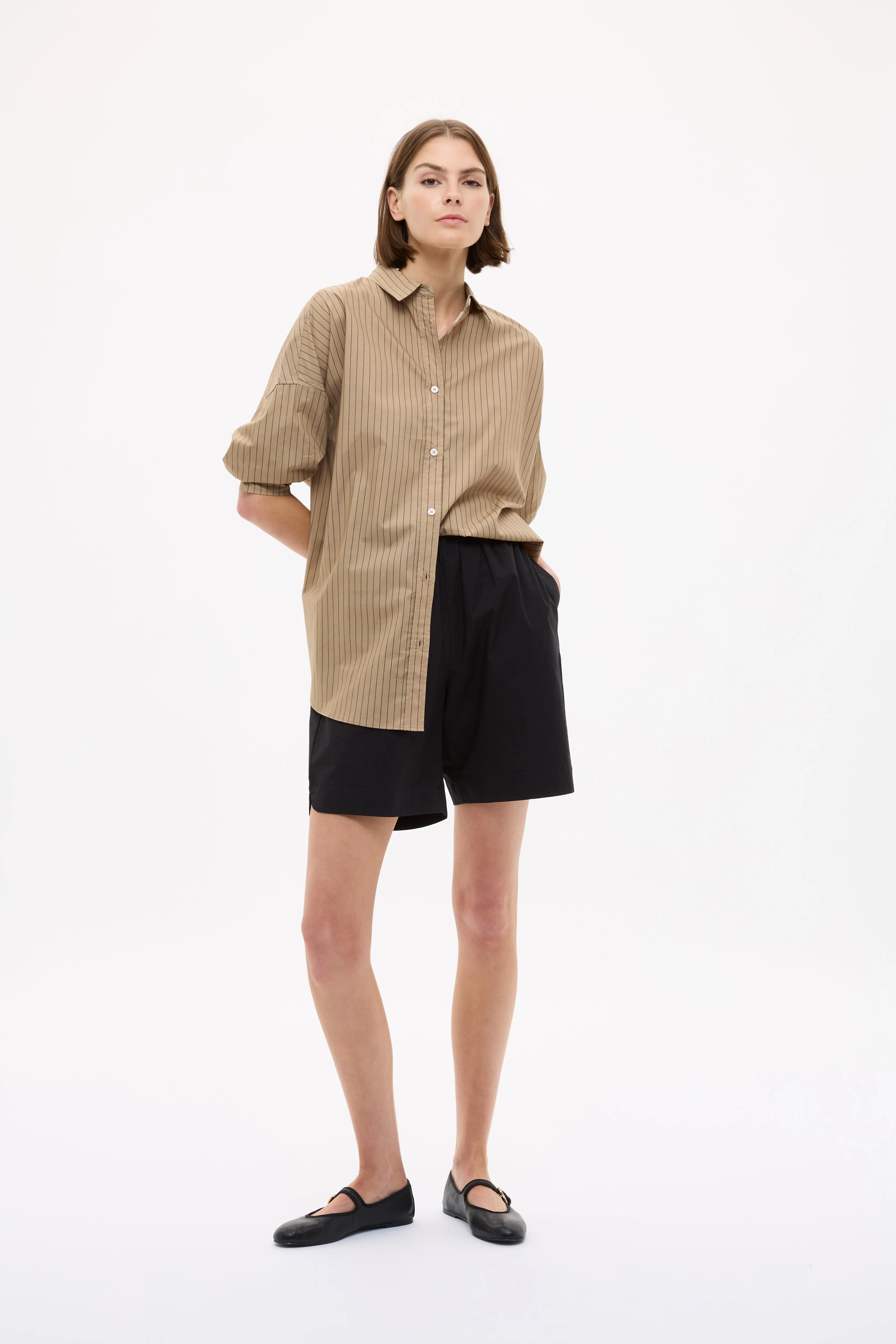 Mara Oversized Long Sleeve Shirt Stripe - Toffee/Black sold by LMND product image thumbnail 5