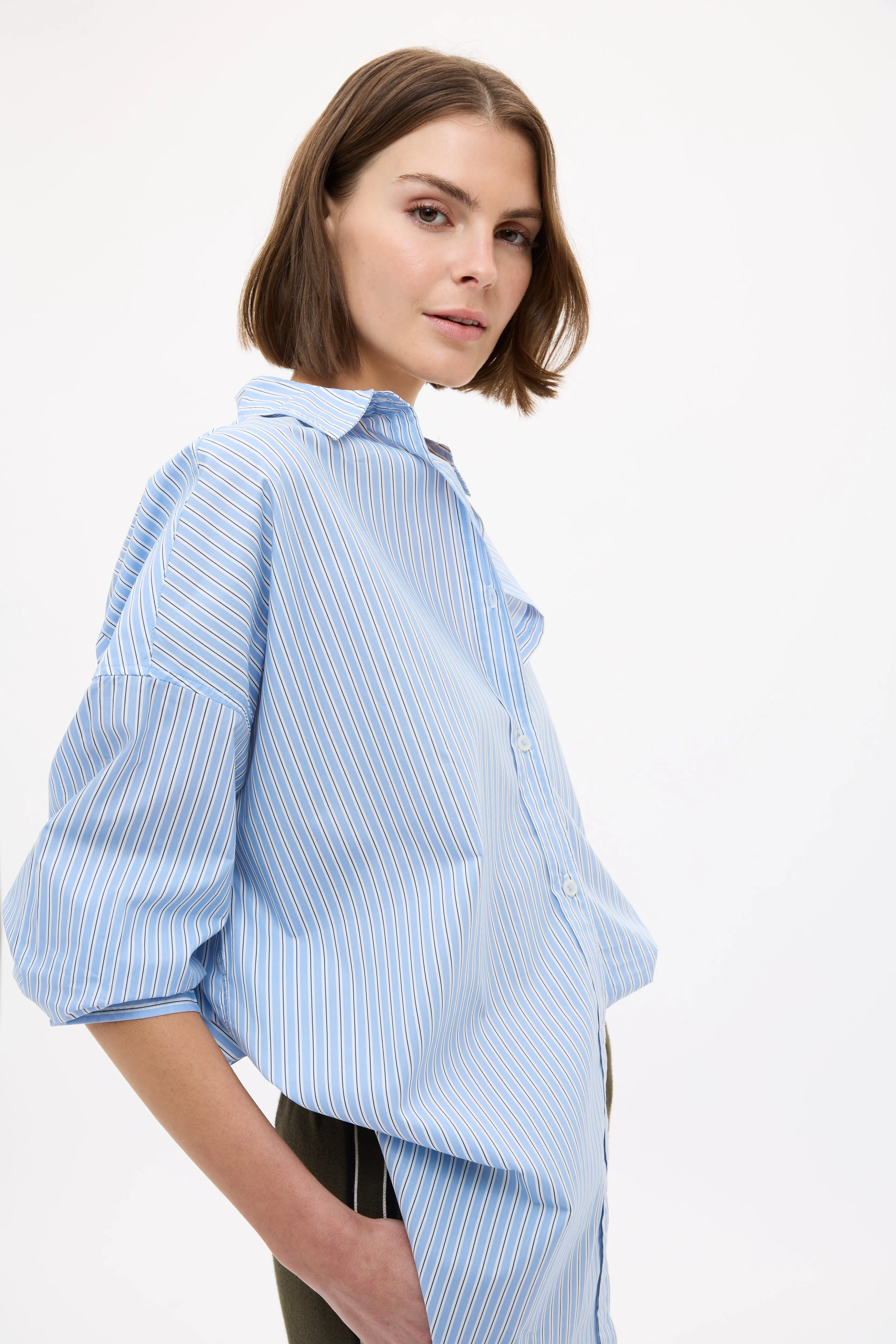 Mara Oversized Long Sleeve Shirt Stripe - Sky/Natural/Navy sold by LMND