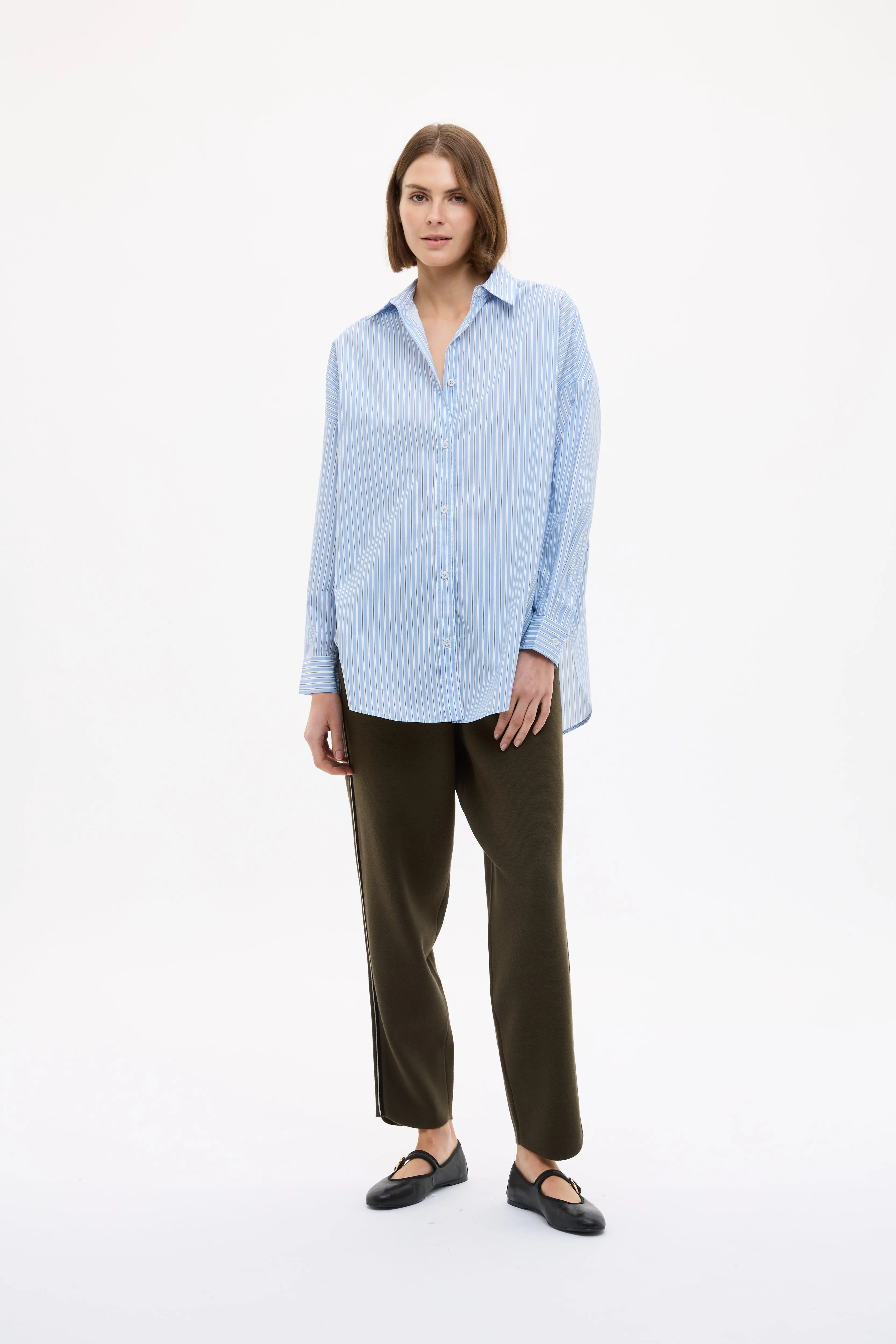 Mara Oversized Long Sleeve Shirt Stripe - Sky/Natural/Navy sold by LMND product image thumbnail 2