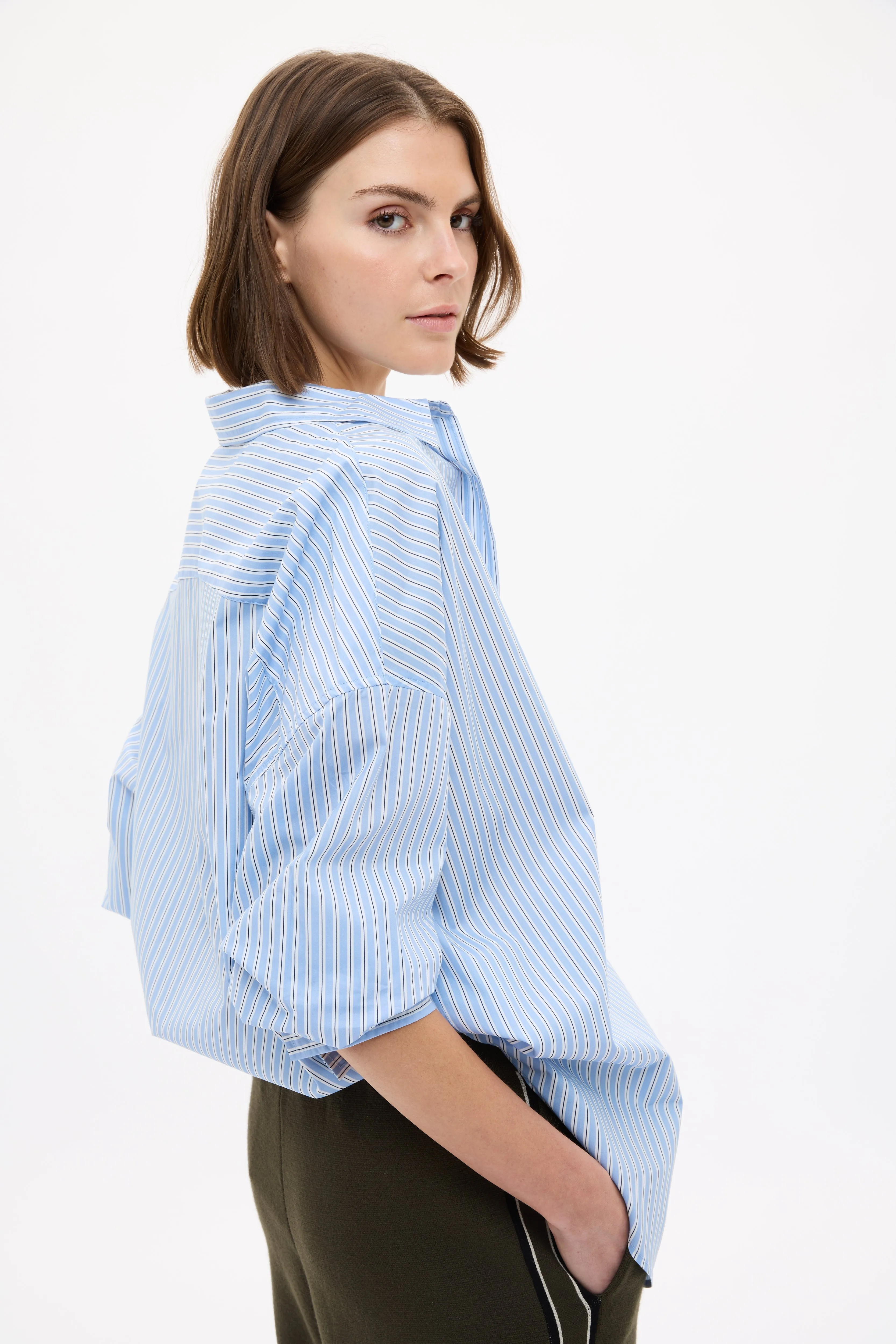 Mara Oversized Long Sleeve Shirt Stripe - Sky/Natural/Navy sold by LMND product image thumbnail 5