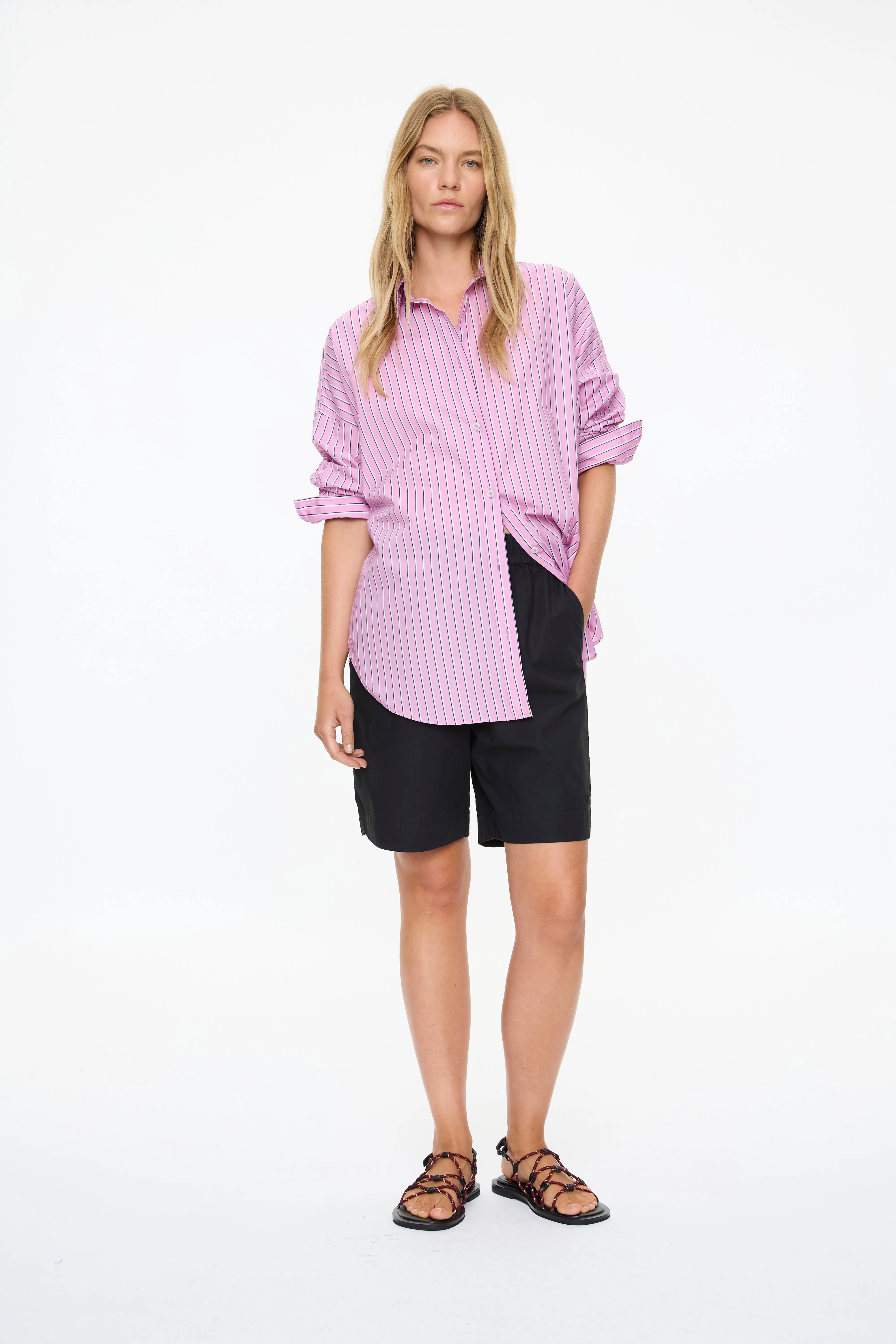Mara Oversized Long Sleeve Shirt Stripe - Rose Glow/Natural/Navy sold by LMND product image thumbnail 5