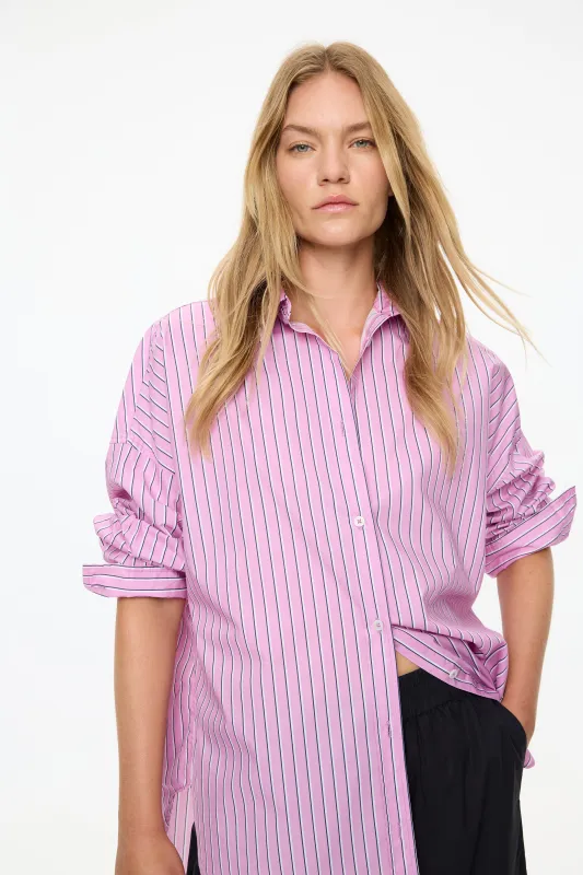 Mara Oversized Long Sleeve Shirt Stripe  -  Rose Glow/Natural/Navy made by LMND