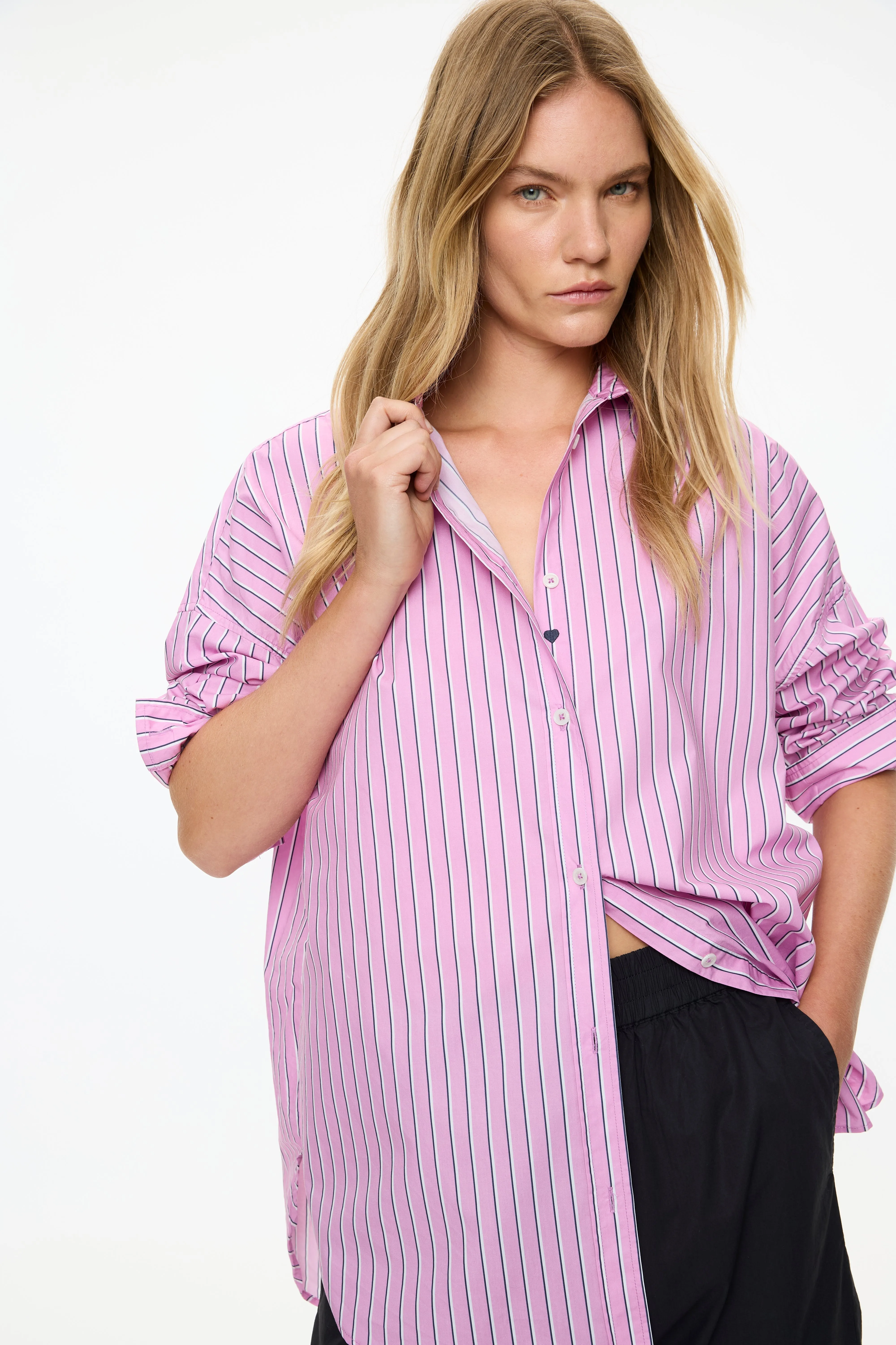 Mara Oversized Long Sleeve Shirt Stripe - Rose Glow/Natural/Navy sold by LMND product image thumbnail 3