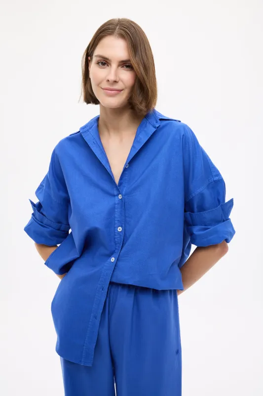 Mara Oversized Long Sleeve Shirt  -  Cobalt Blue made by LMND