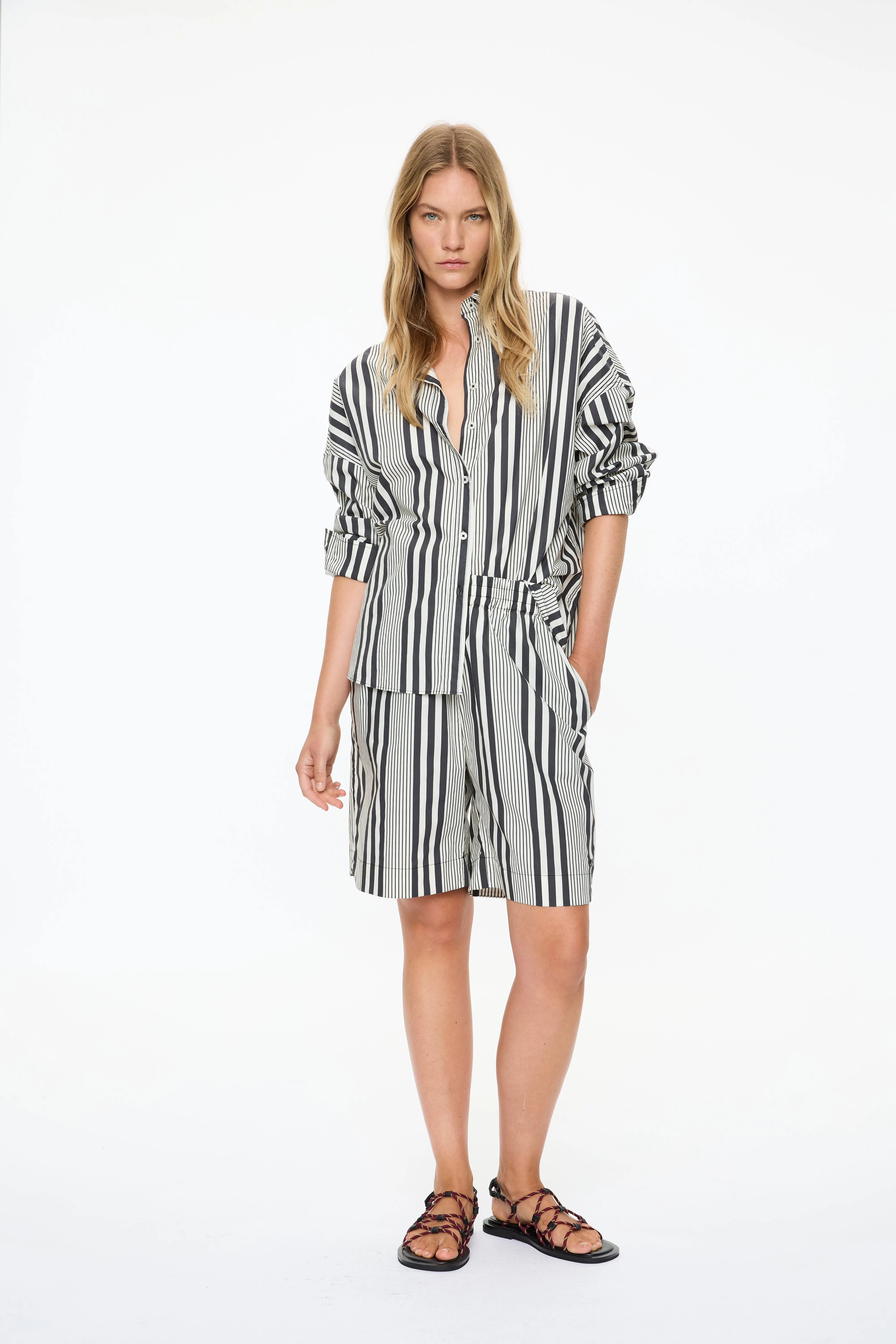 Chiara Open Yoke Shirt - Black and White Stripe sold by LMND product image thumbnail 5
