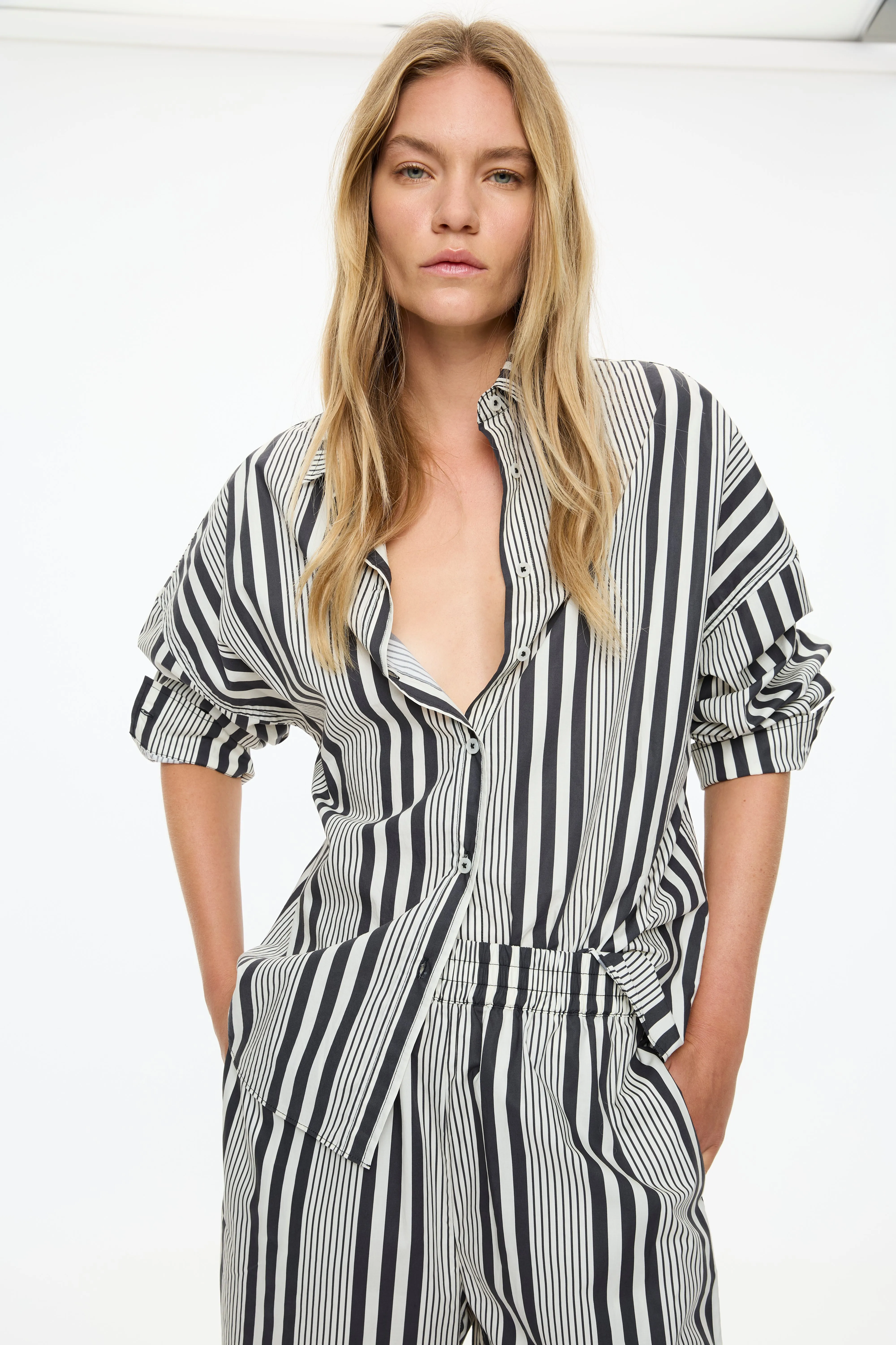 Chiara Open Yoke Shirt - Black and White Stripe sold by LMND product image thumbnail 3