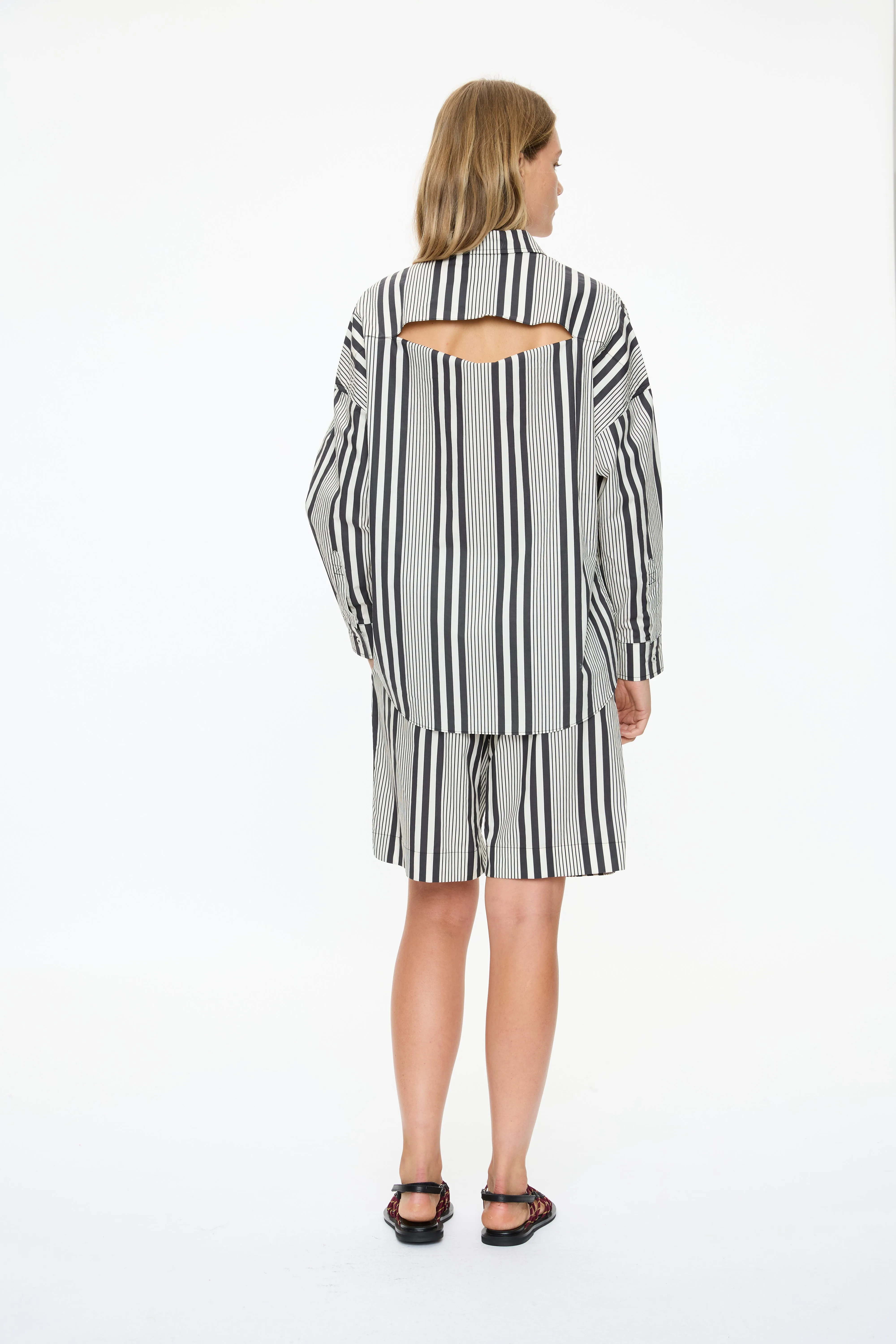 Chiara Open Yoke Shirt - Black and White Stripe sold by LMND product image thumbnail 2