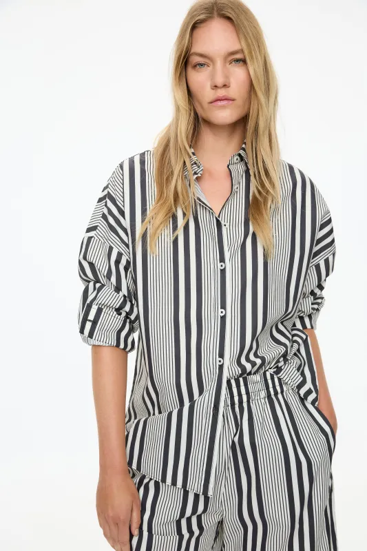 Chiara Open Yoke Shirt - Black and White Stripe made by LMND