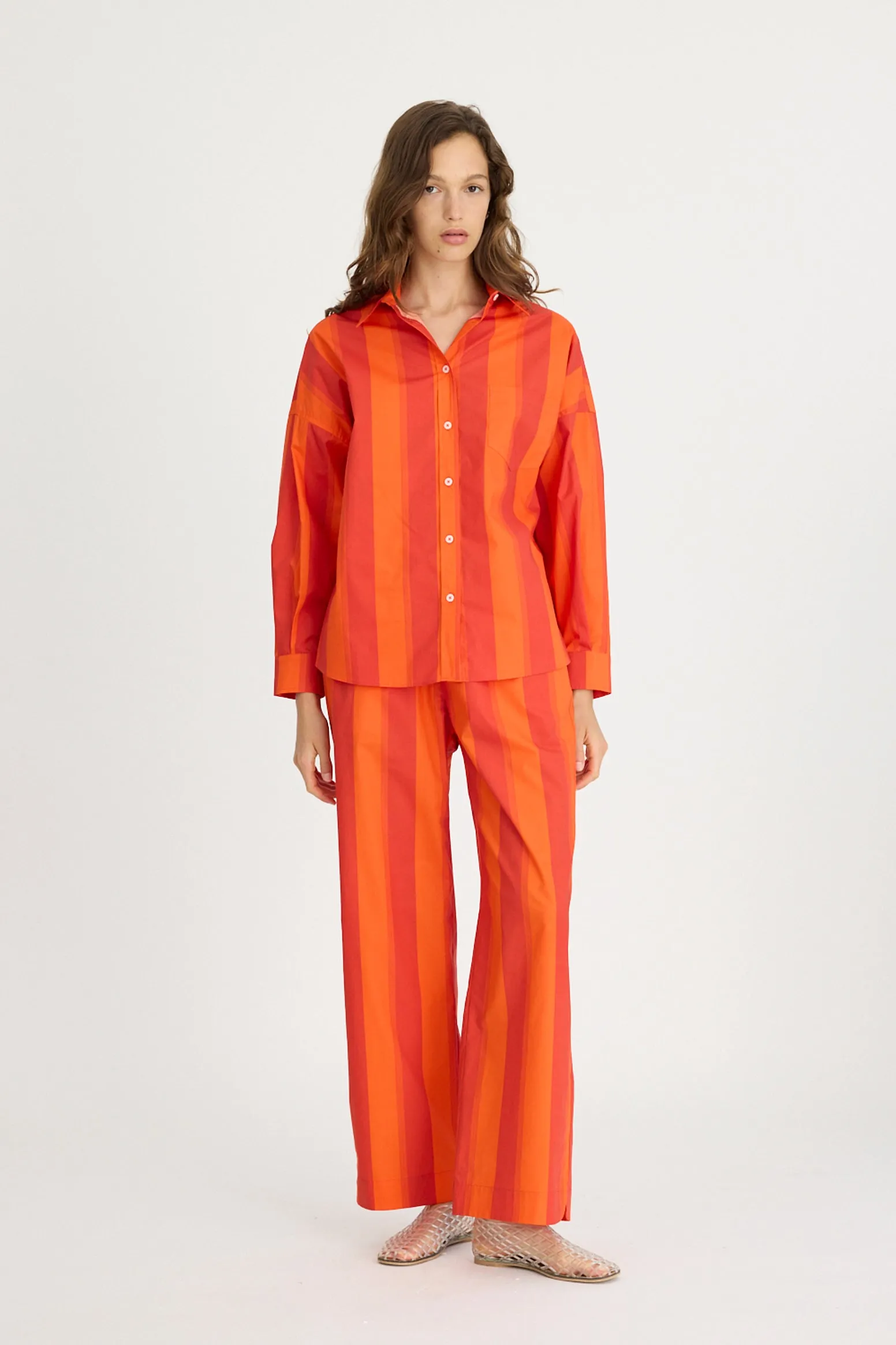 Chiara Long Sleeve Shirt Stripes - Spicy Orange Stripe sold by LMND product image thumbnail 5