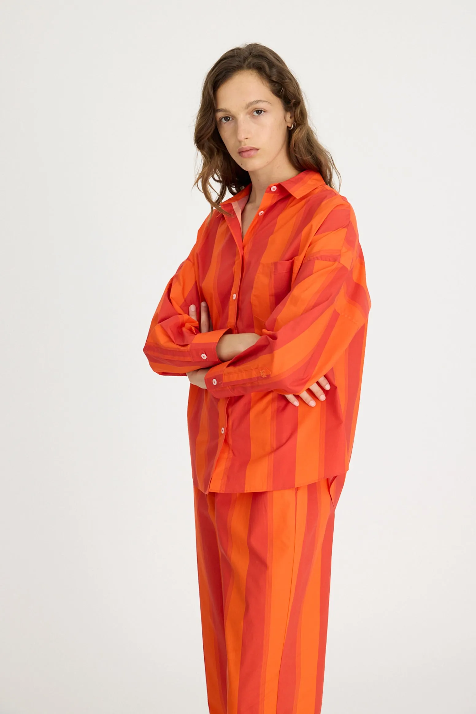 Chiara Long Sleeve Shirt Stripes - Spicy Orange Stripe sold by LMND product image thumbnail 3