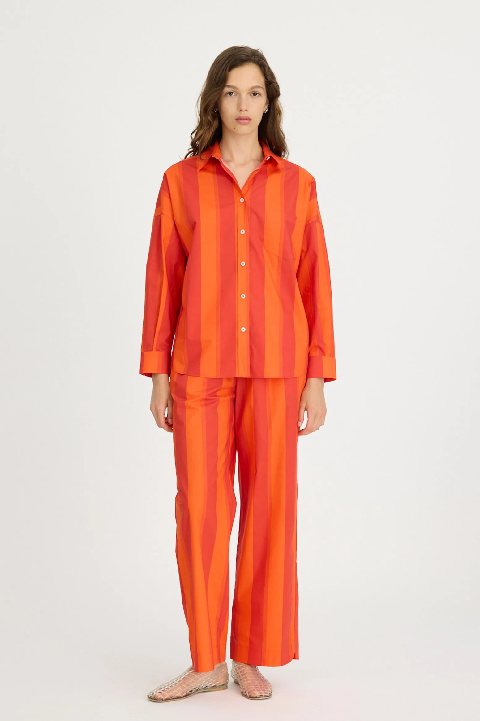 Chiara Long Sleeve Shirt Stripes - Spicy Orange Stripe sold by LMND product image thumbnail 4