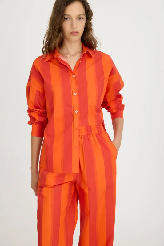 Chiara Long Sleeve Shirt Stripes - Spicy Orange Stripe made by LMND