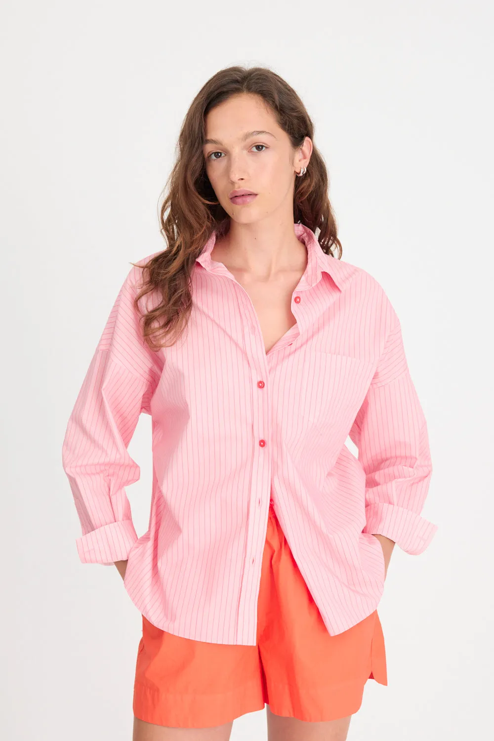 Chiara Long Sleeve Shirt Pinstripe - Pink/Spicy Orange sold by LMND product image thumbnail 5