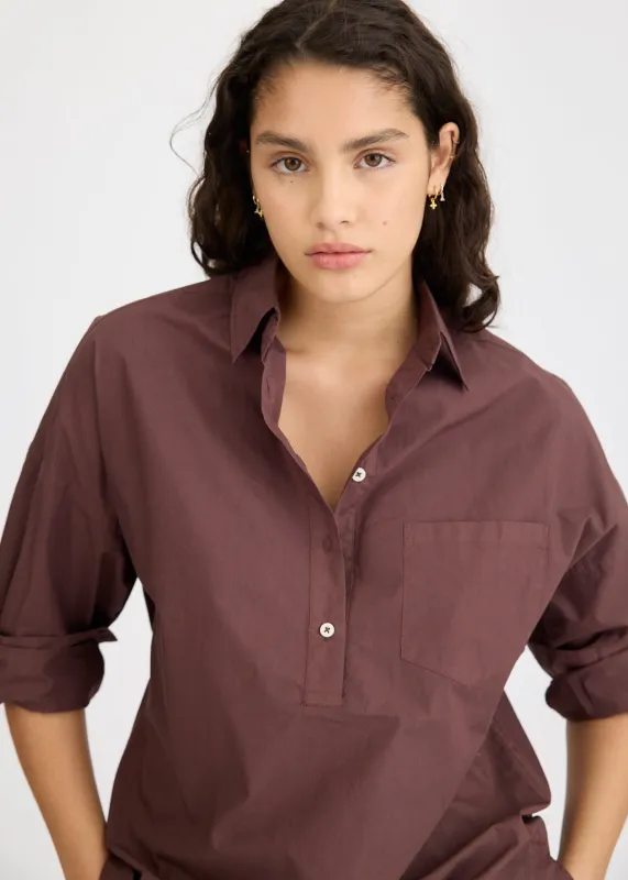 Chiara Half Placket Shirt - Chocolate made by LMND