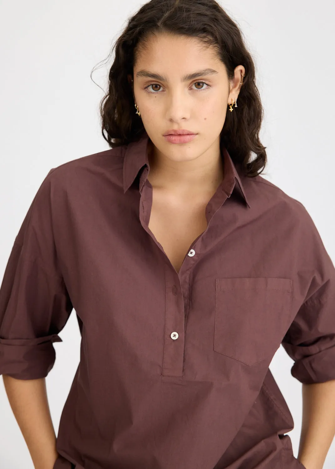 Chiara Half Placket Shirt - Chocolate sold by LMND