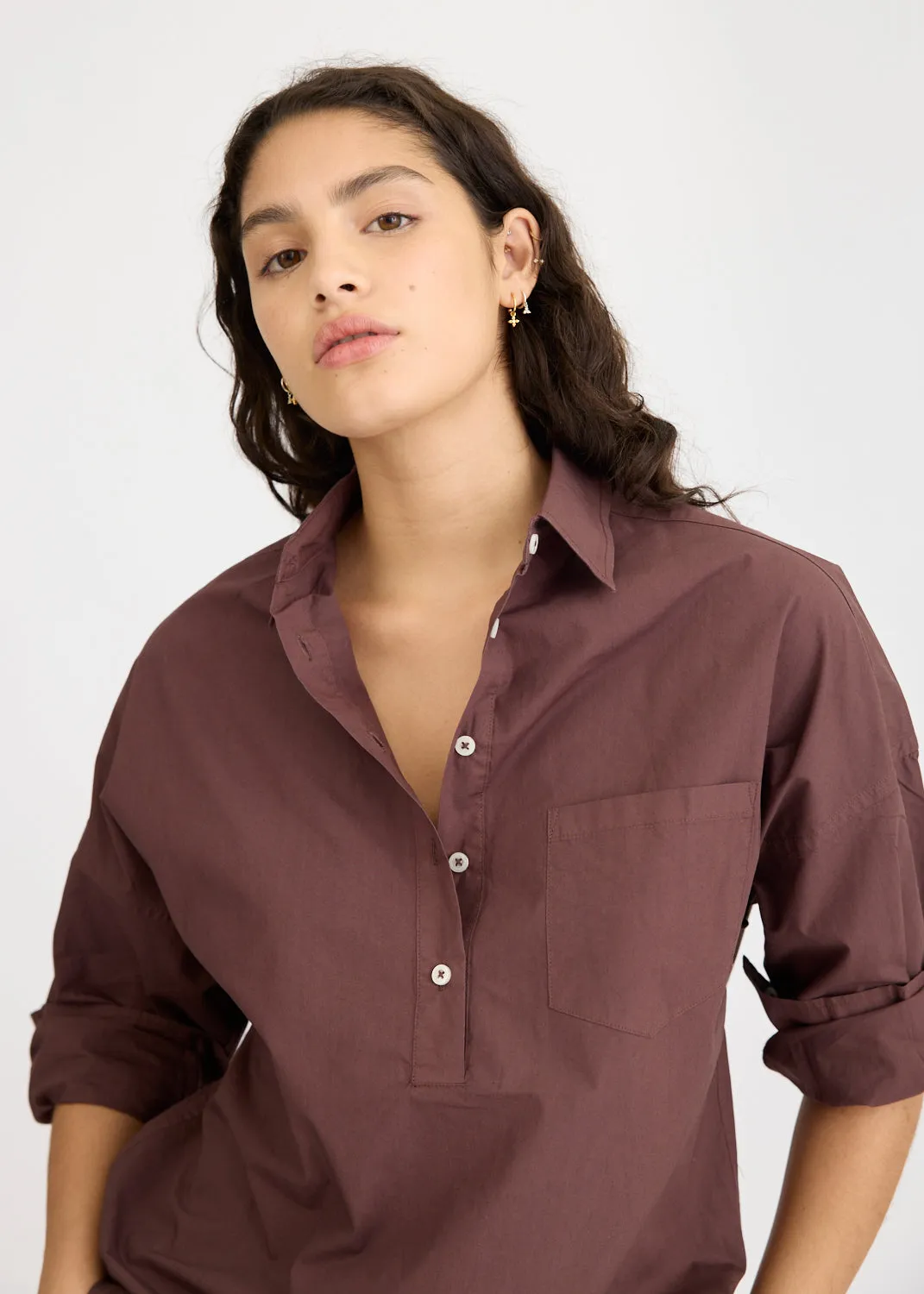 Chiara Half Placket Shirt - Chocolate sold by LMND product image thumbnail 2