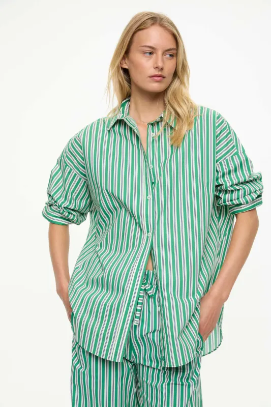 Mara Oversized Long Sleeve Shirt Stripe - Green Hills/White/Navy made by LMND