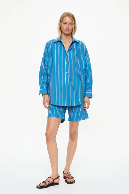 Mara Oversized Long Sleeve Shirt Stripe - Tutti Frutti/Ink Blue made by LMND