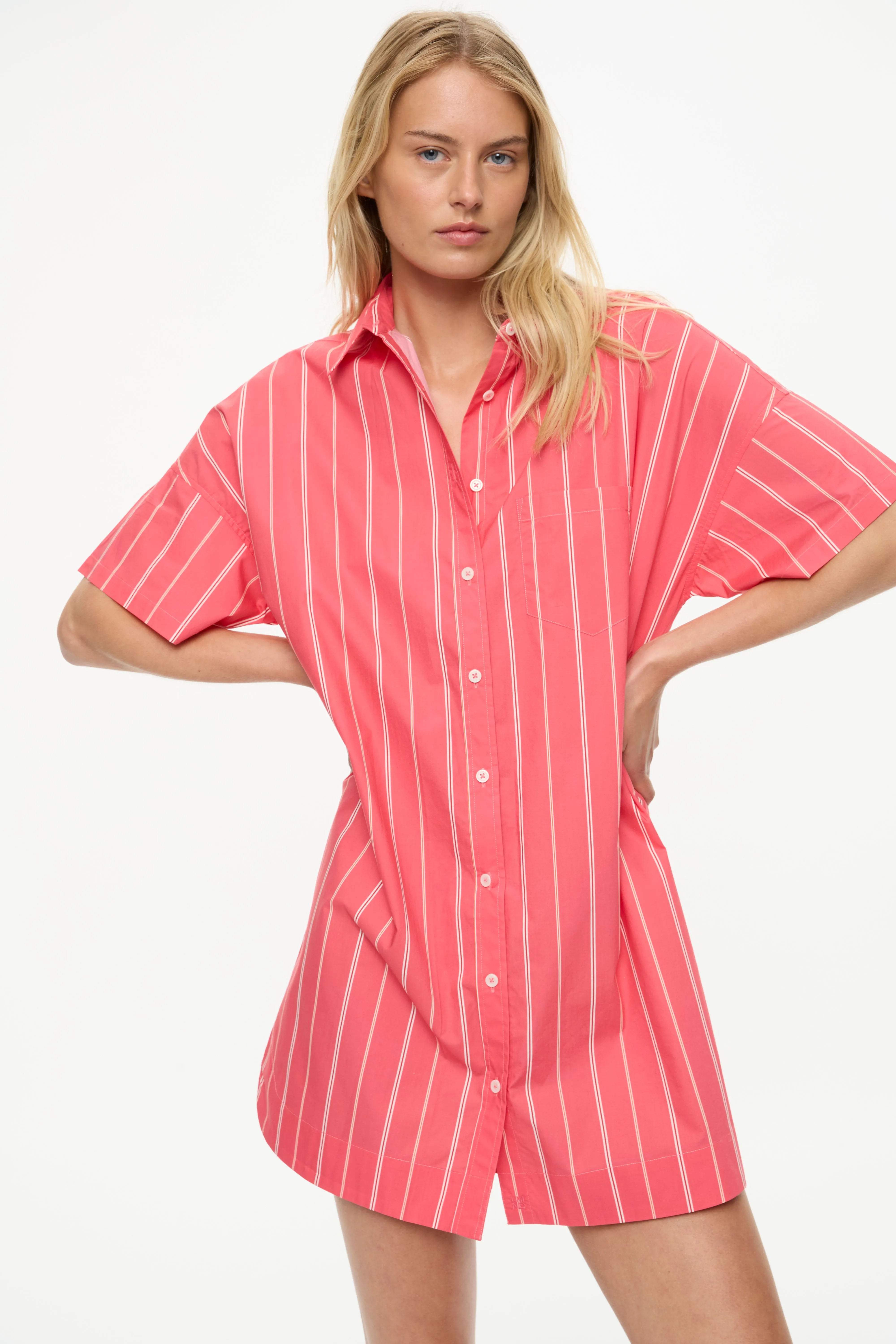 Chiara Short Sleeve Mini Dress - Stripes - Watermelon/Salsa/Orange/Natural sold by LMND product image thumbnail 3