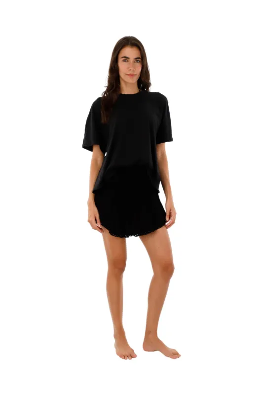 Black Gaudy Skort sold by Malai Swimwear