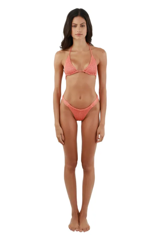 Textured Sparkling Sunset Orange Basal Triangle sold by Malai Swimwear