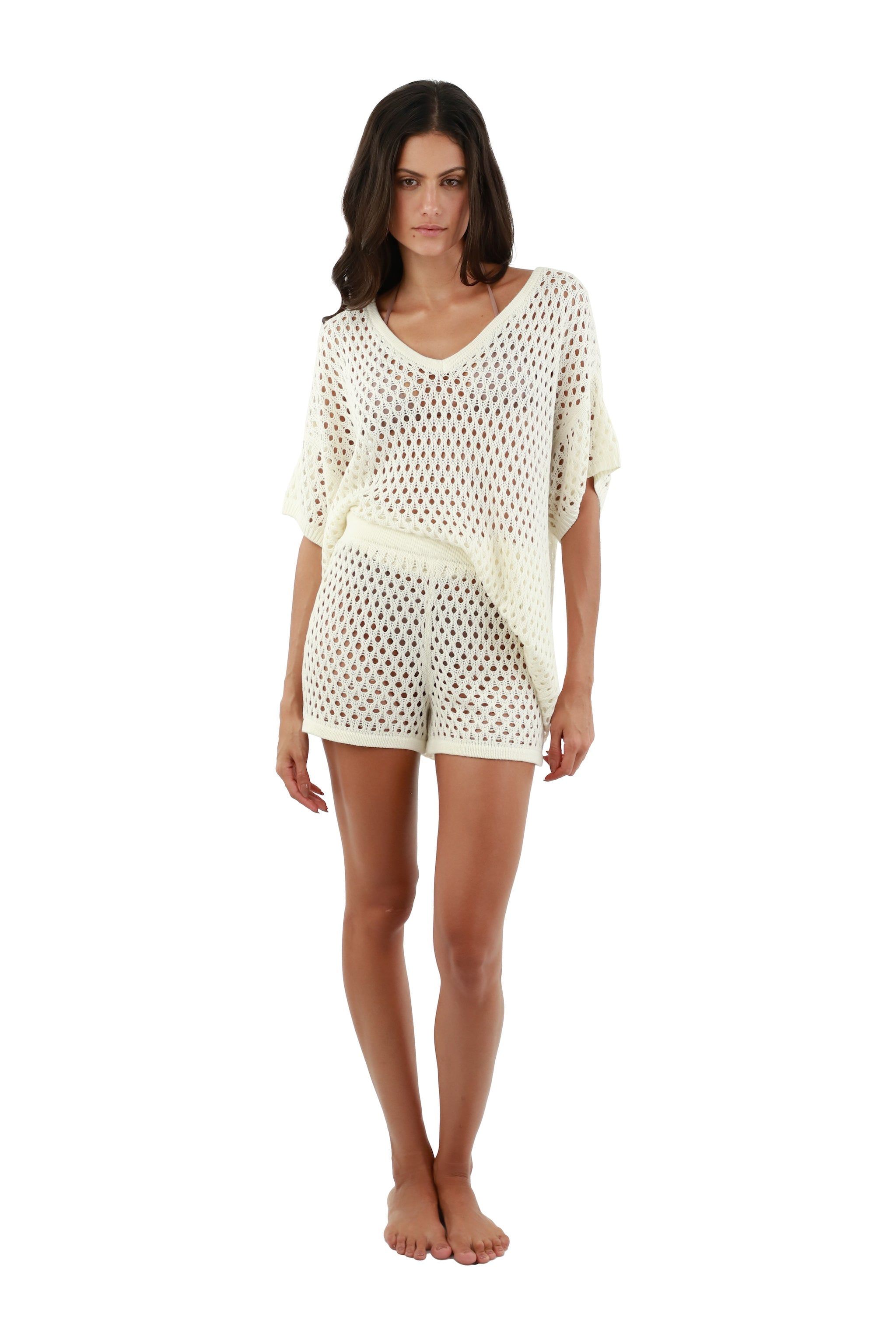 Eco White Knitted Roxy Shorts sold by Malai Swimwear