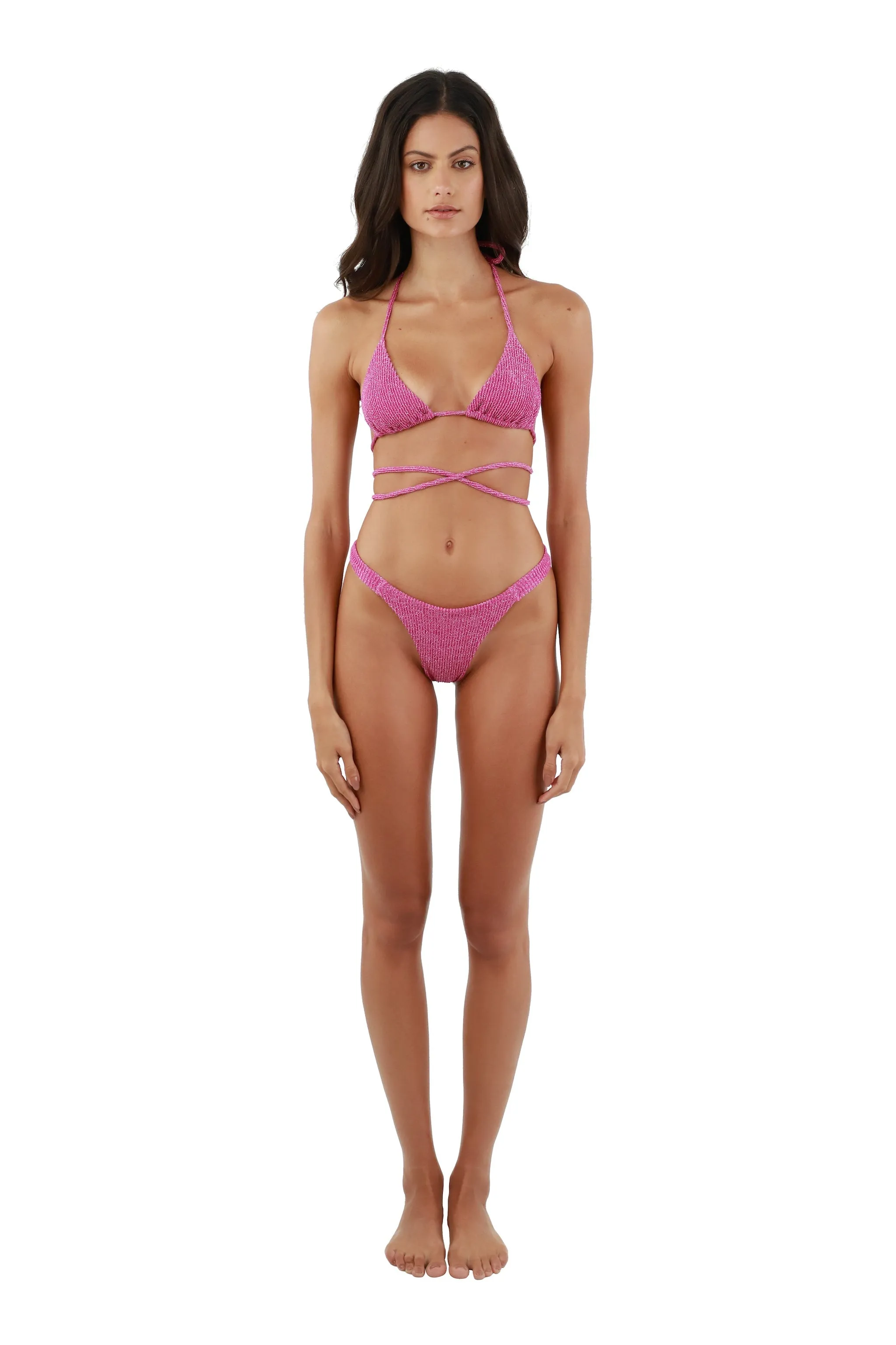 Textured Sparkling Easy Pink Basal Triangle sold by Malai Swimwear