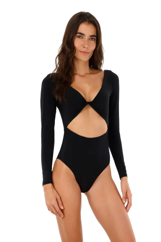 Black Twixi Longsleeve One Piece sold by Malai Swimwear