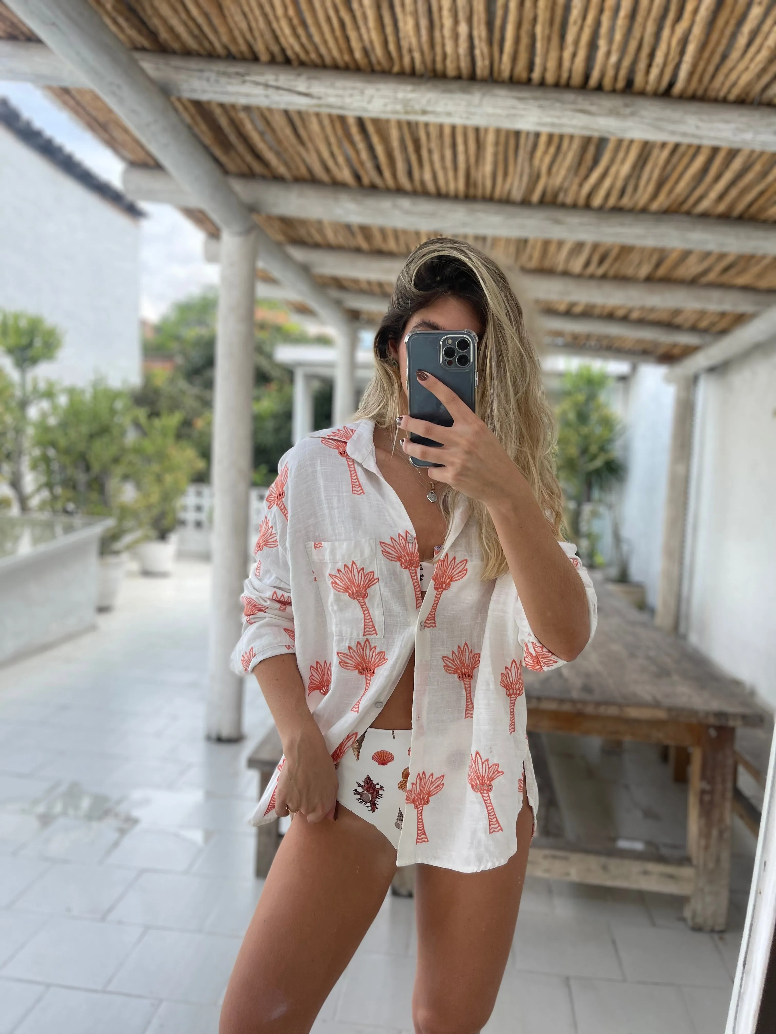 Tangerine Palmer Ether Shirt sold by Malai Swimwear