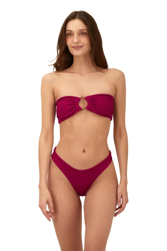 Textured Wave Brisa Raspberry Cast Bandeau Top sold by Malai Swimwear