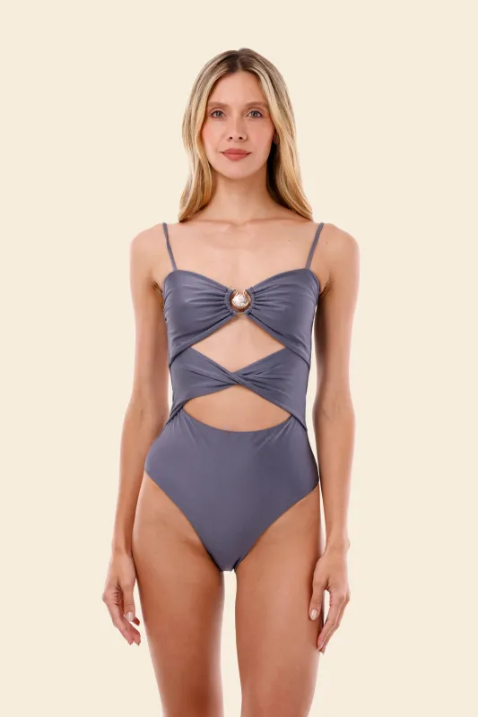 Gray Blue Wavelet One Piece sold by Malai Swimwear