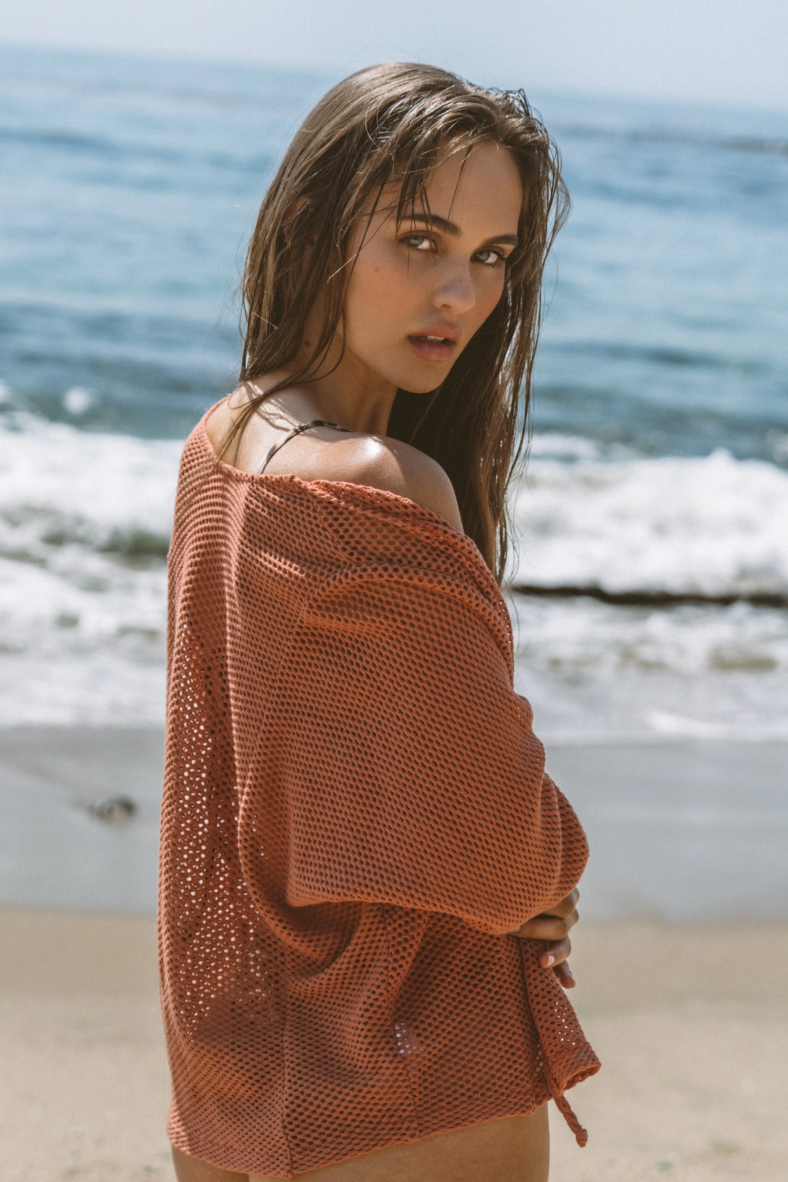 Salmon Mesh Malla Ritual Shirt sold by Malai Swimwear