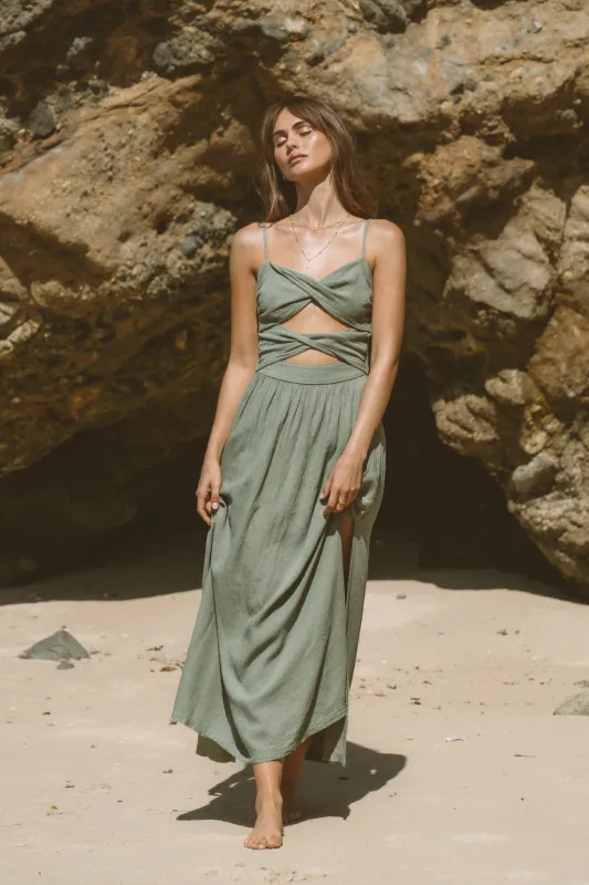 Serenity Green Linen Wavelet Dress sold by Malai Swimwear