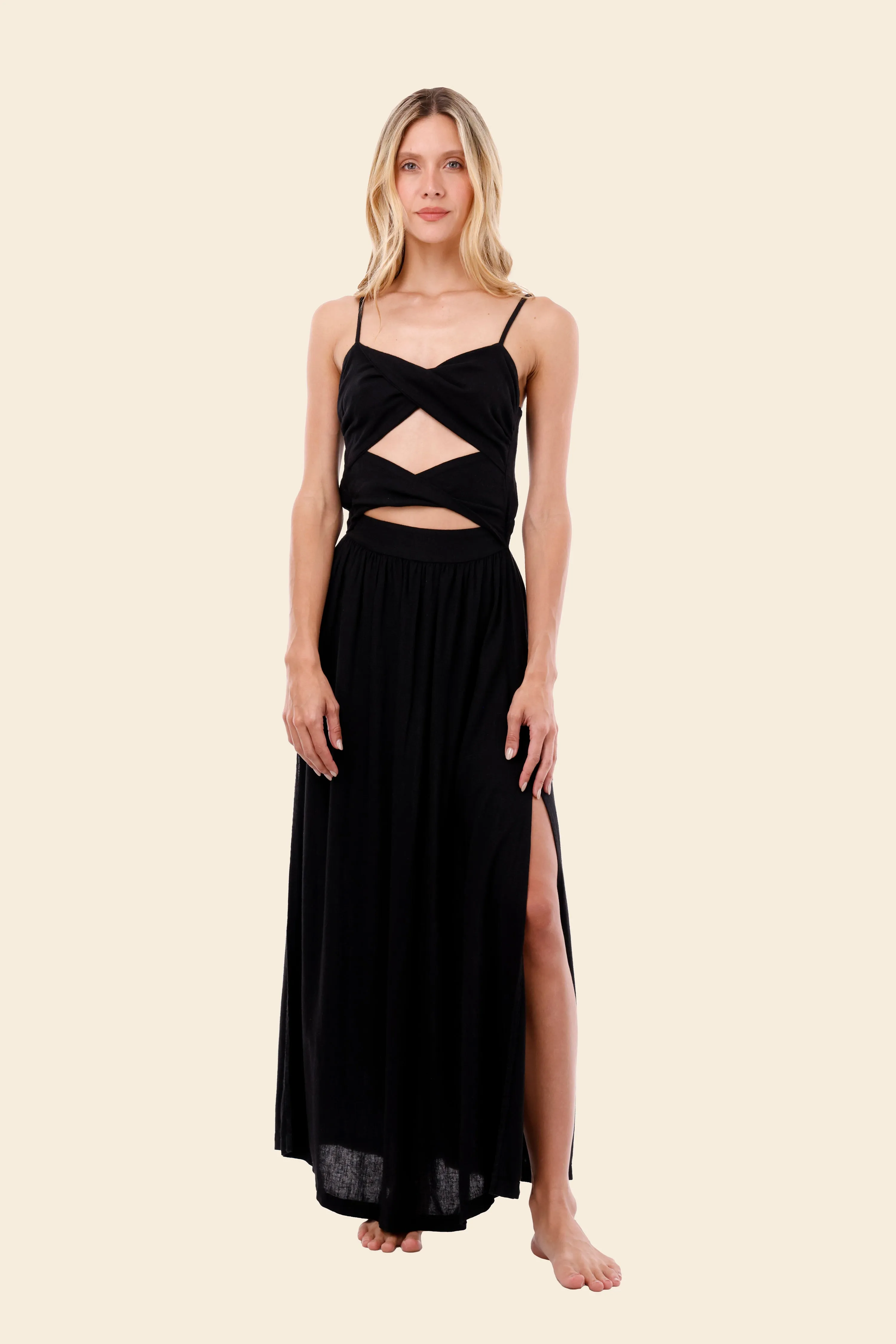 Black Linen Wavelet Dress sold by Malai Swimwear