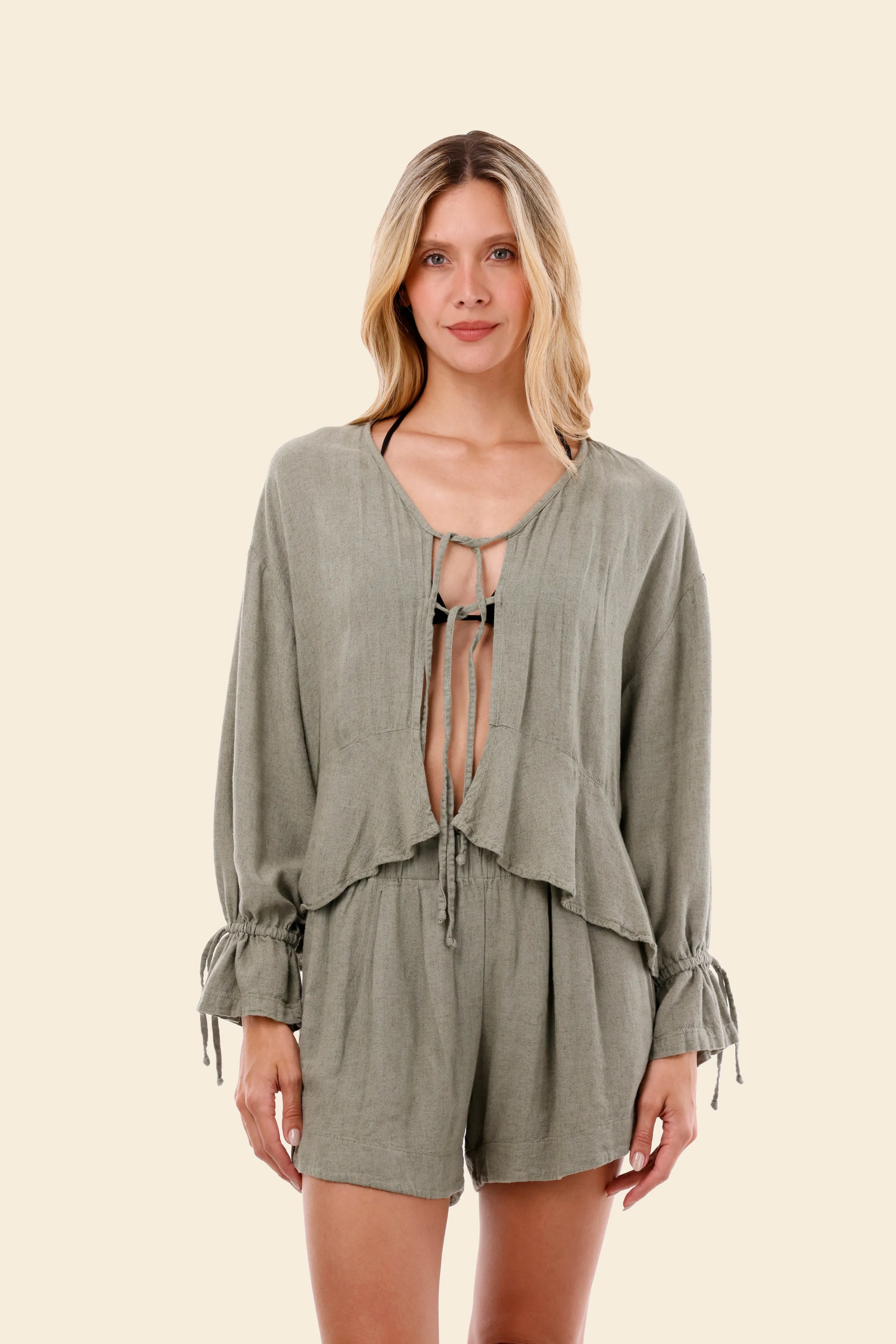 Serenity Green Linen Vento Short sold by Malai Swimwear product image thumbnail 3