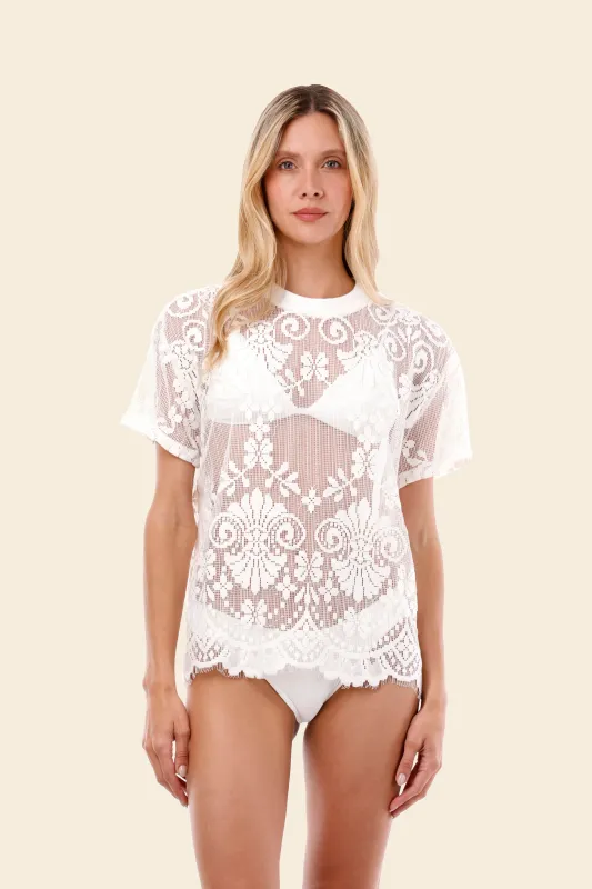 Ivory Encaje Oversize T-Shirt sold by Malai Swimwear