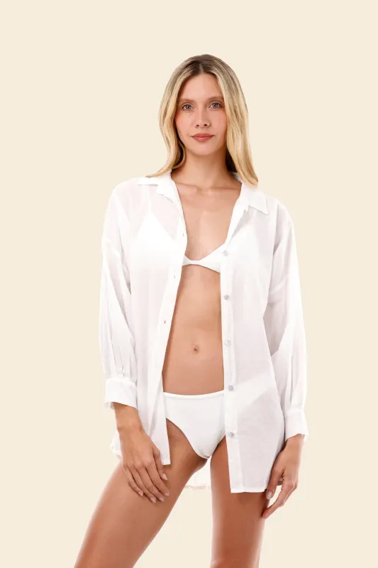 White Vera Lace Shirt sold by Malai Swimwear