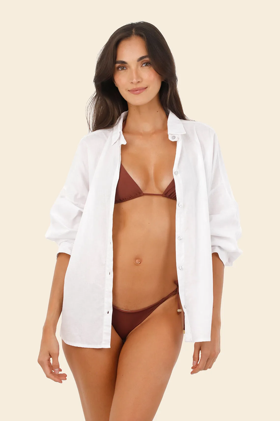 White Samara Shirt sold by Malai Swimwear