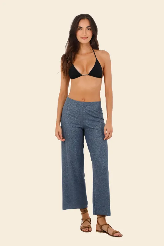Textured Deep Blue Cove Pants made by Malai Swimwear