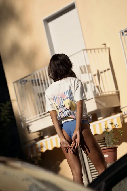 Zebra Line Blue Overzise T Shirt sold by Malai Swimwear