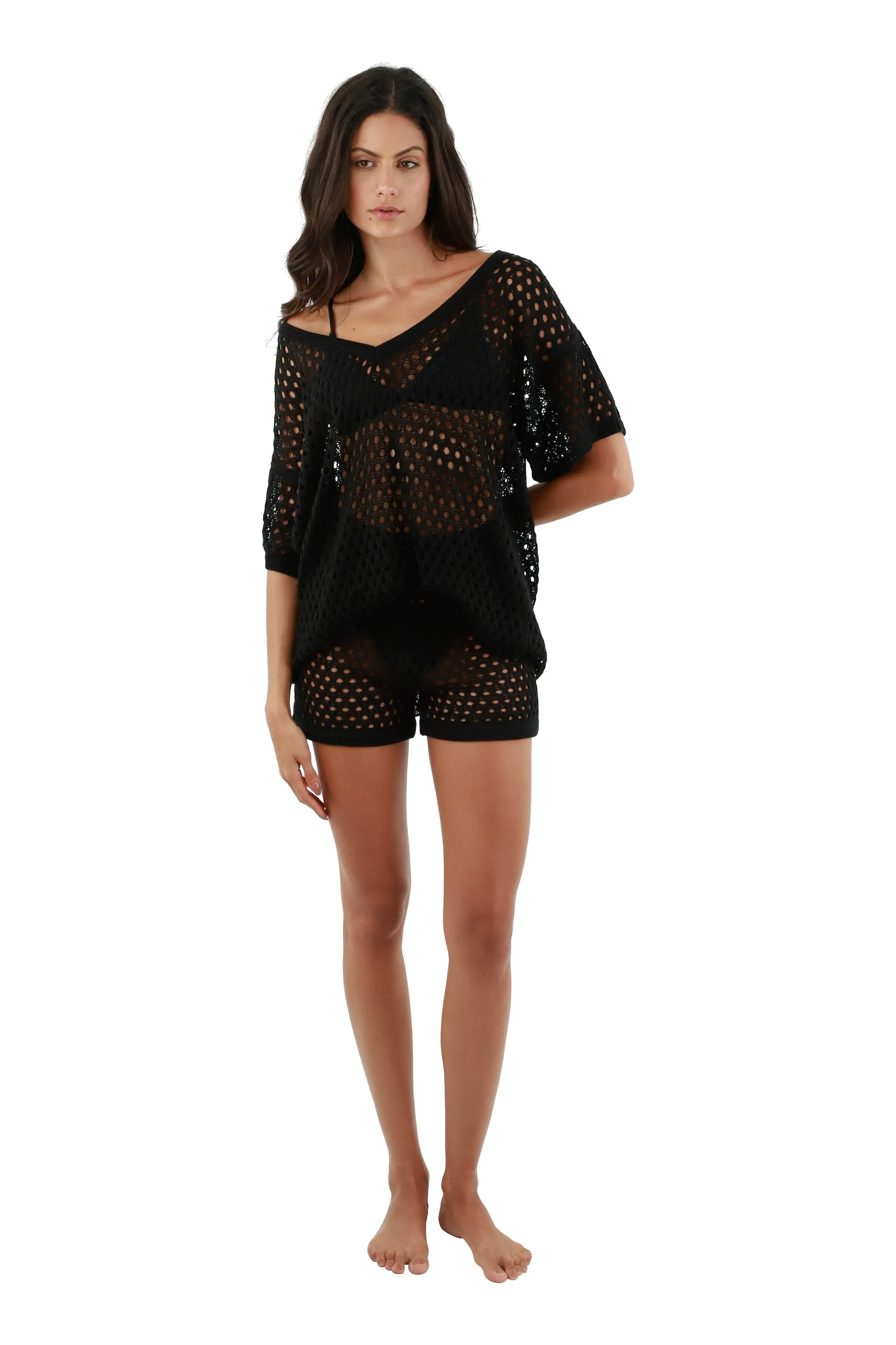 Black Knitted Roxy Shorts sold by Malai Swimwear