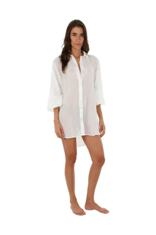 White Akumal Shirt sold by Malai Swimwear