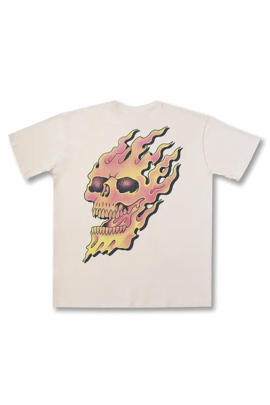 Short Sleeved T-Shirt in Sand with Skull On Fire Print sold by Dream But Do Not Sleep