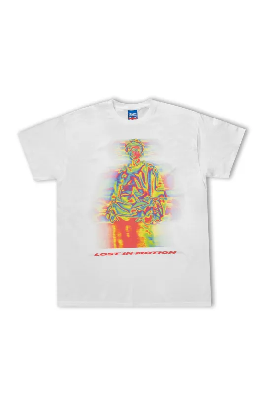 Short Sleeved T-Shirt in White with Lost In Motion Print sold by Dream But Do Not Sleep